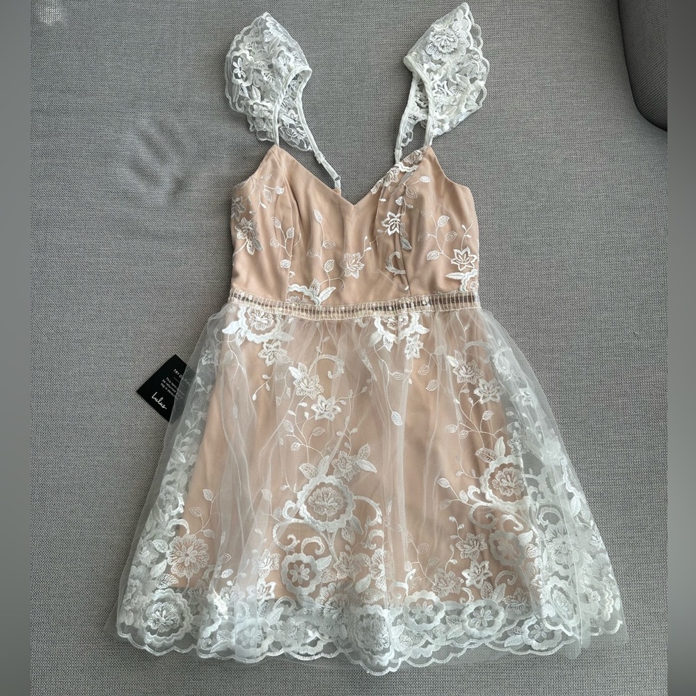 Lulu’s Twirl the Night Away White Embroidered Lace Mini Skater Dress